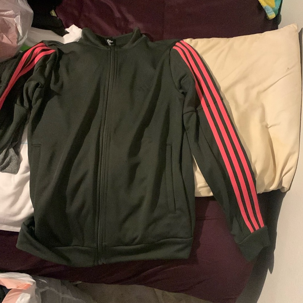 Dark military green with pink stripes adidas jacket